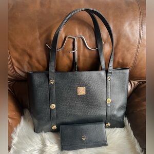 MCM Black Tote Bag and Wallet Set